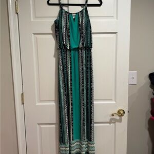 Style & Co. Teal and Black Striped Maxi Dress with Tribal Pattern